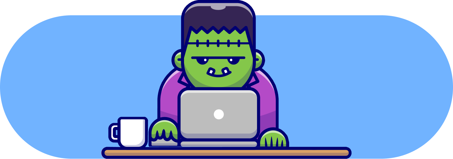 Frankenfile sitting at his desk